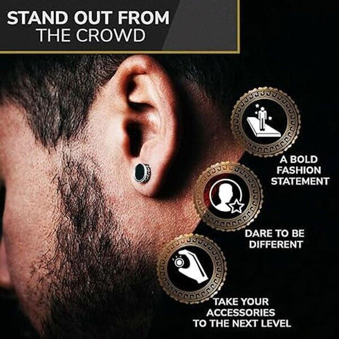 316L Surgical-Steel Greek Pattern Black Hypoallergenic Men & Women Stud Earrings